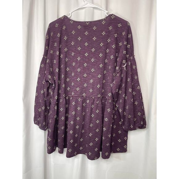 Wonderly knit blouse top shirt extra large XL eggplant deep purple cream boho - Picture 10 of 15